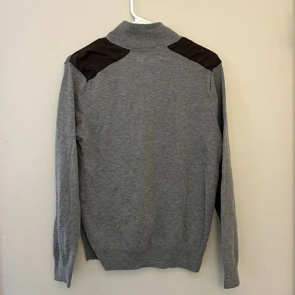 Thomas Parker NY Gray Patch Brown Wool Sweater M 1/4 Zip Long Sleeve Preppy - Picture 3 of 8